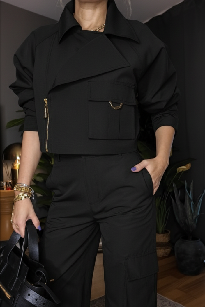 Masca Kısa Siyah Trench